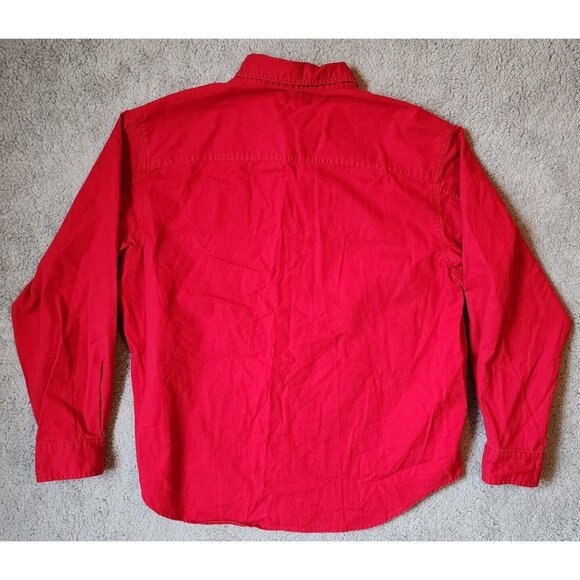 Levi's Jeans Red Denim Long Sleeve Metal Button Up Shirt Size XL Y2K 100% Cotton - Picture 11 of 12